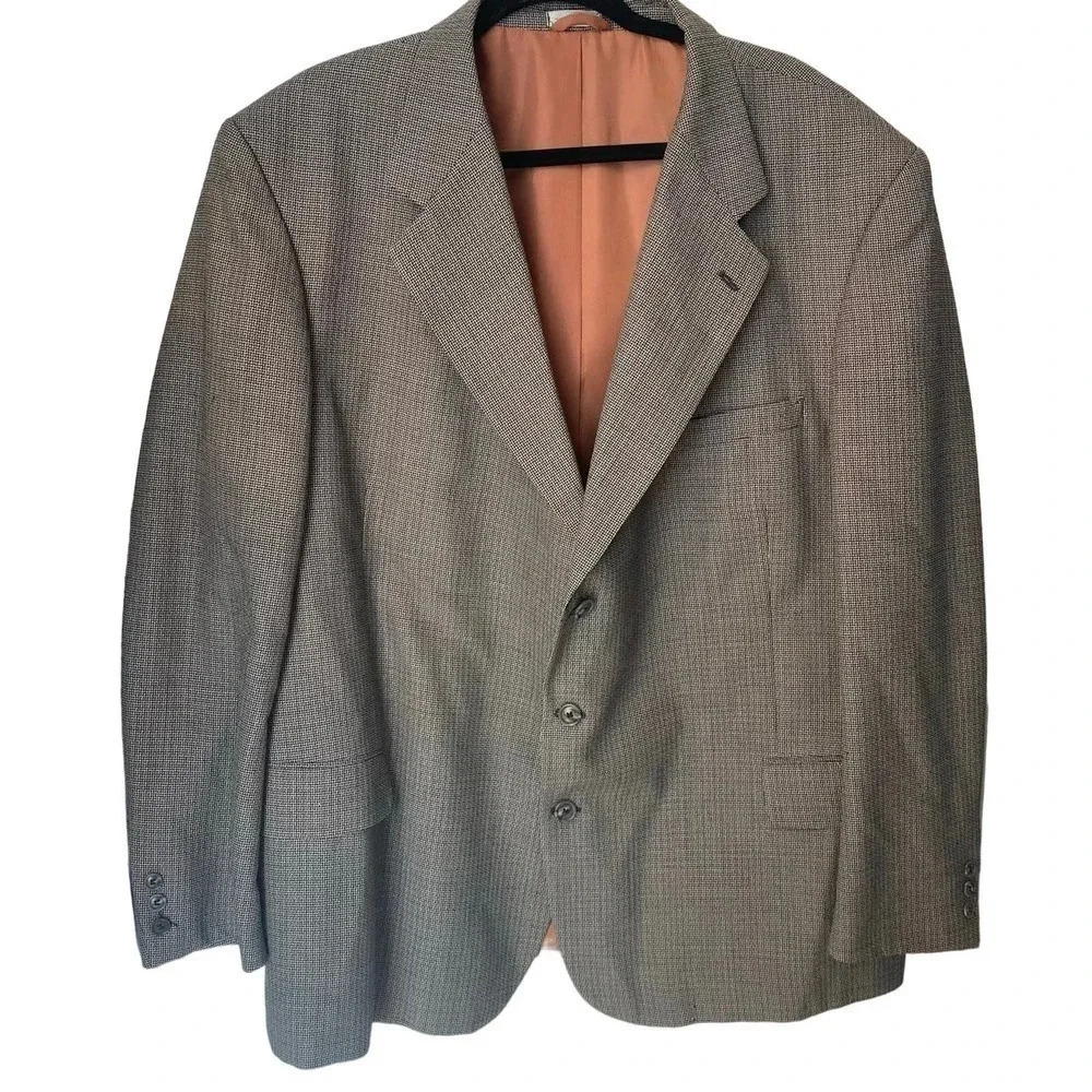 Trieste Wool Blend Plaid Print 3 Buttons Blazer Sport Coat Men Size 50R Pockets